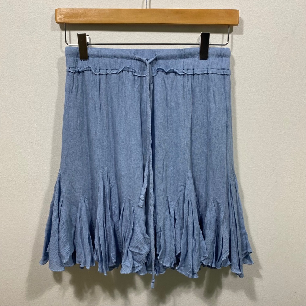 Juliana's Blue Ruffle Hem Mini Skirt Drawstring Waist Sz Small‎ Beachy Boho